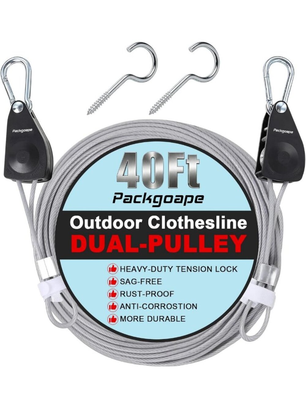 40ft Retractable Clothesline - Durable Dual Pulley, Nylon-Coated Steel Wire